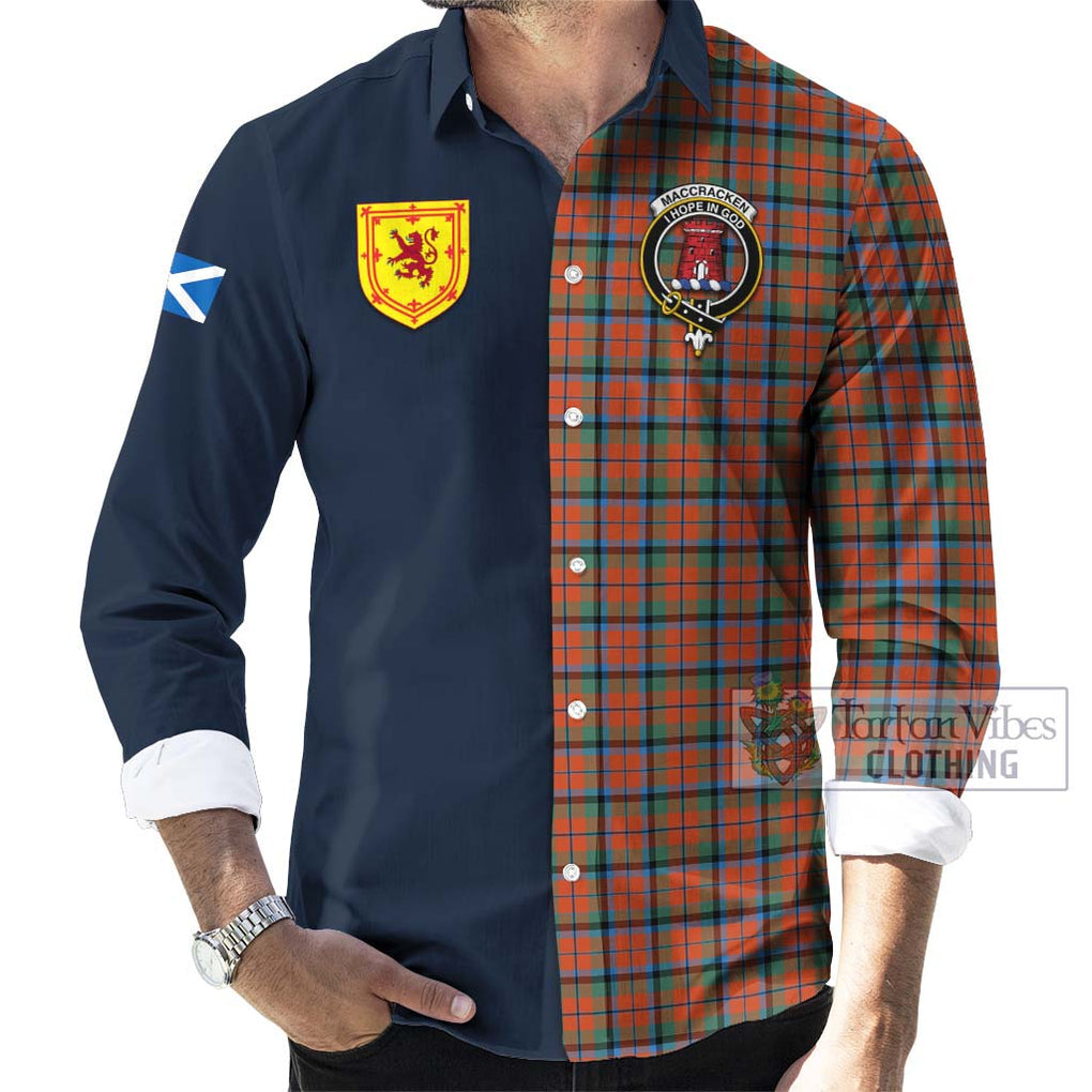 Tartan Vibes Clothing MacCracken Ancient Tartan Long Sleeve Button Shirt with Scottish Lion Royal Arm Half Style