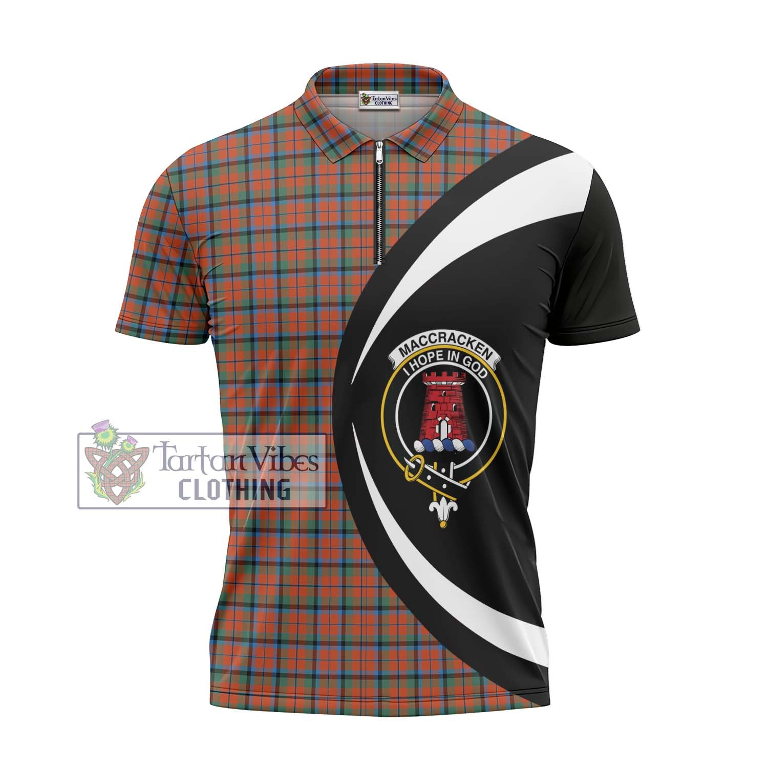 MacCracken Ancient Tartan Zipper Polo Shirt with Family Crest Circle Style - Tartan Vibes Clothing