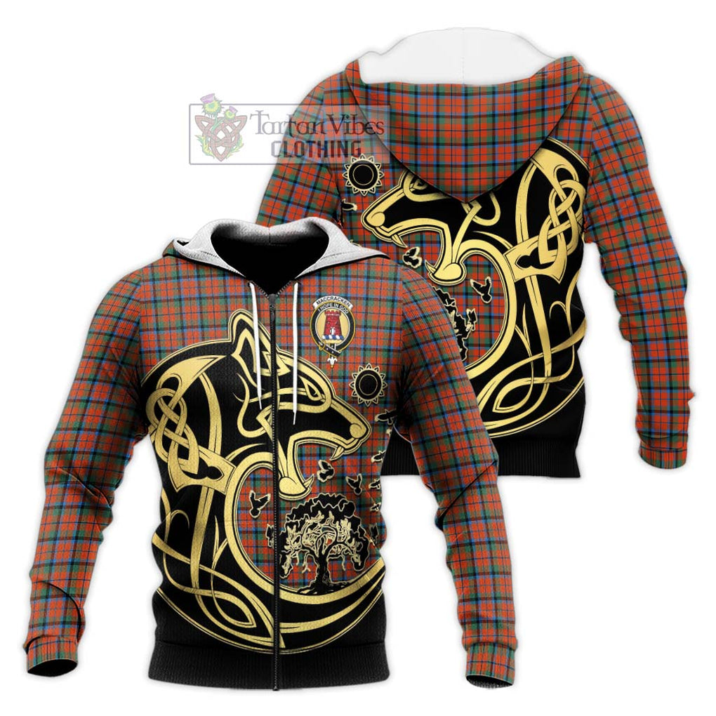 MacCracken Ancient Tartan Knitted Hoodie with Family Crest Celtic Wolf Style Unisex Knitted Zip Hoodie - Tartan Vibes Clothing