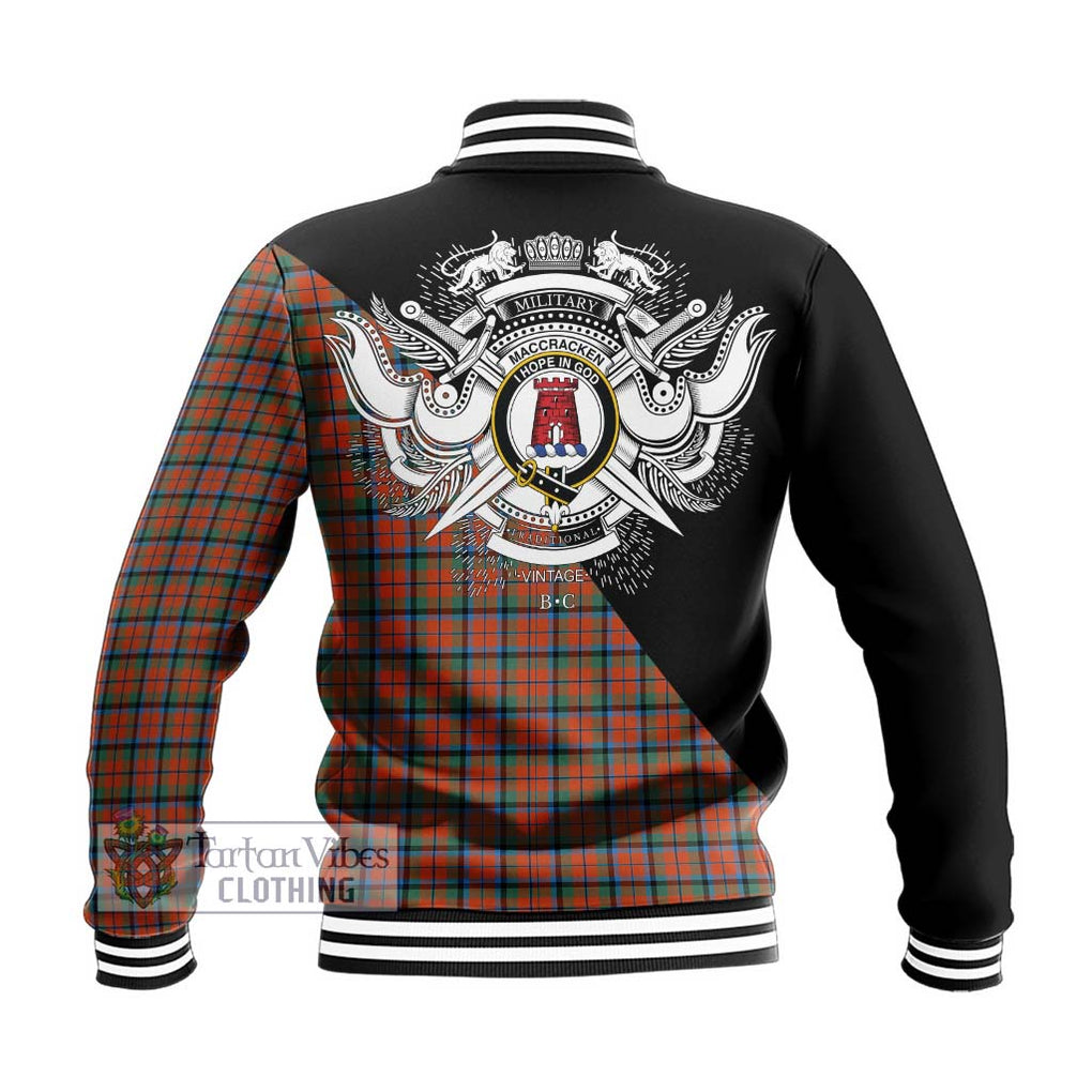MacCracken Ancient Tartan Baseball Jacket with Family Crest and Military Logo Style - Tartan Vibes Clothing