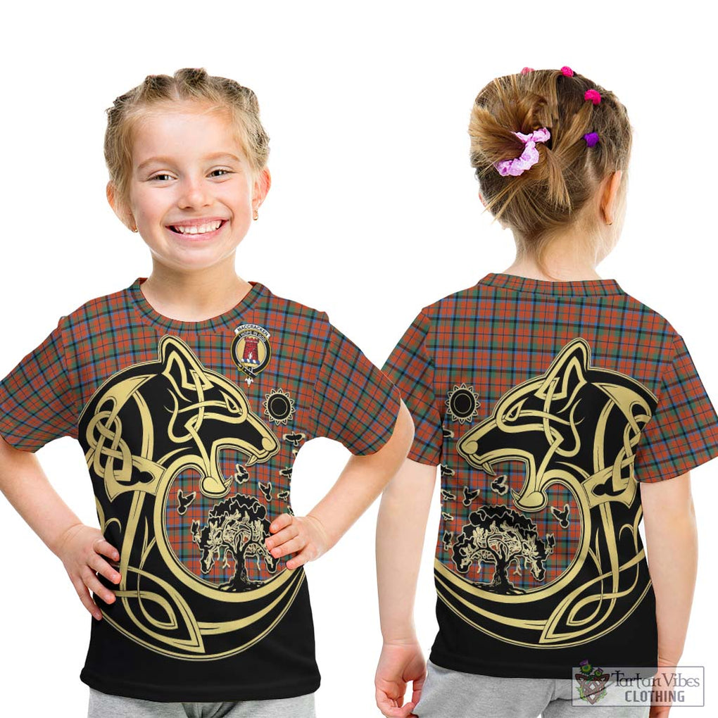 MacCracken Ancient Tartan Kid T-Shirt with Family Crest Celtic Wolf Style - Tartan Vibes Clothing