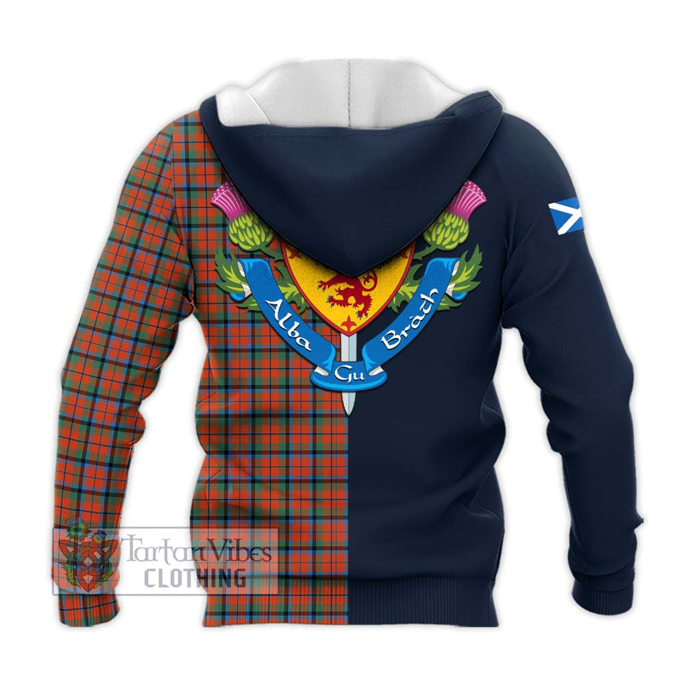MacCracken Ancient Tartan Knitted Hoodie Alba with Scottish Lion Royal Arm Half Style - Tartan Vibes Clothing