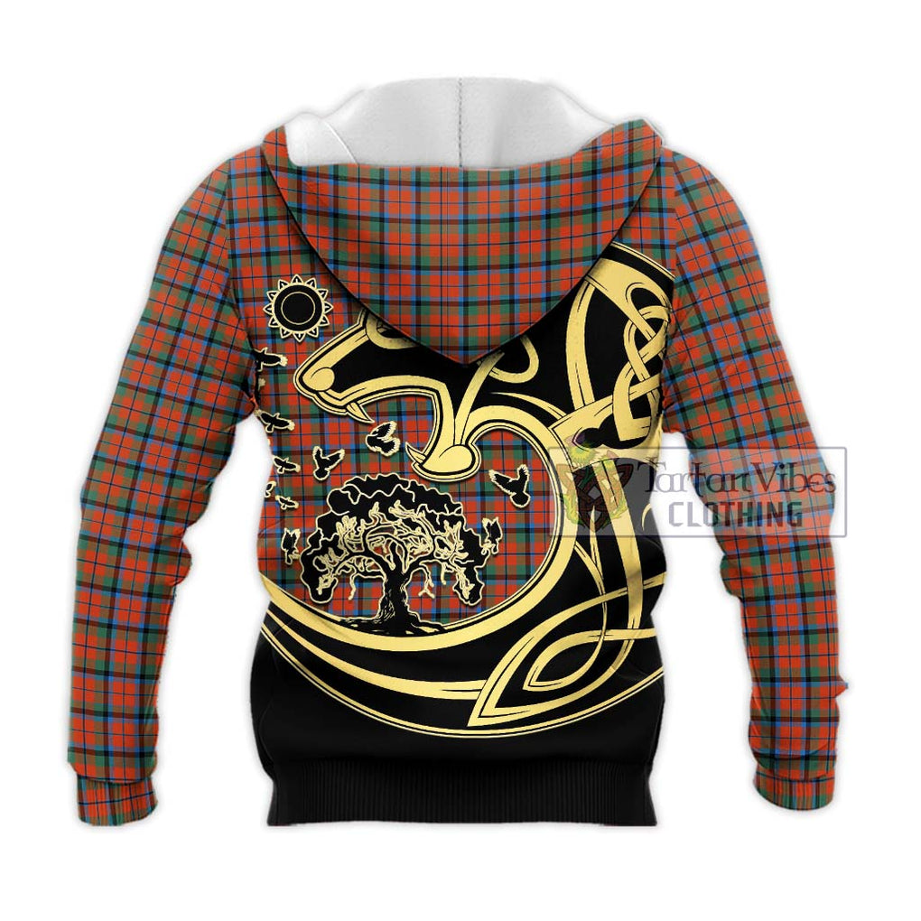 MacCracken Ancient Tartan Knitted Hoodie with Family Crest Celtic Wolf Style - Tartan Vibes Clothing