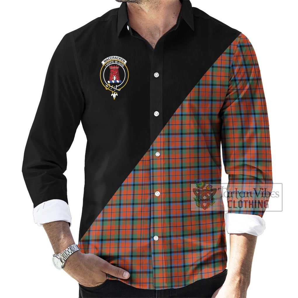 MacCracken Ancient Tartan Long Sleeve Button Shirt with Family Crest and Military Logo Style - Tartanvibesclothing Shop