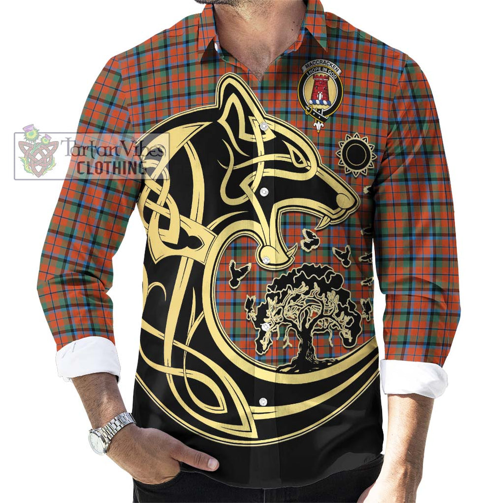 MacCracken Ancient Tartan Long Sleeve Button Shirt with Family Crest Celtic Wolf Style - Tartan Vibes Clothing