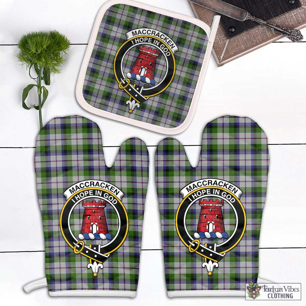 MacCracken Dress Tartan Combo Oven Mitt & Pot-Holder with Family Crest White - Tartan Vibes Clothing