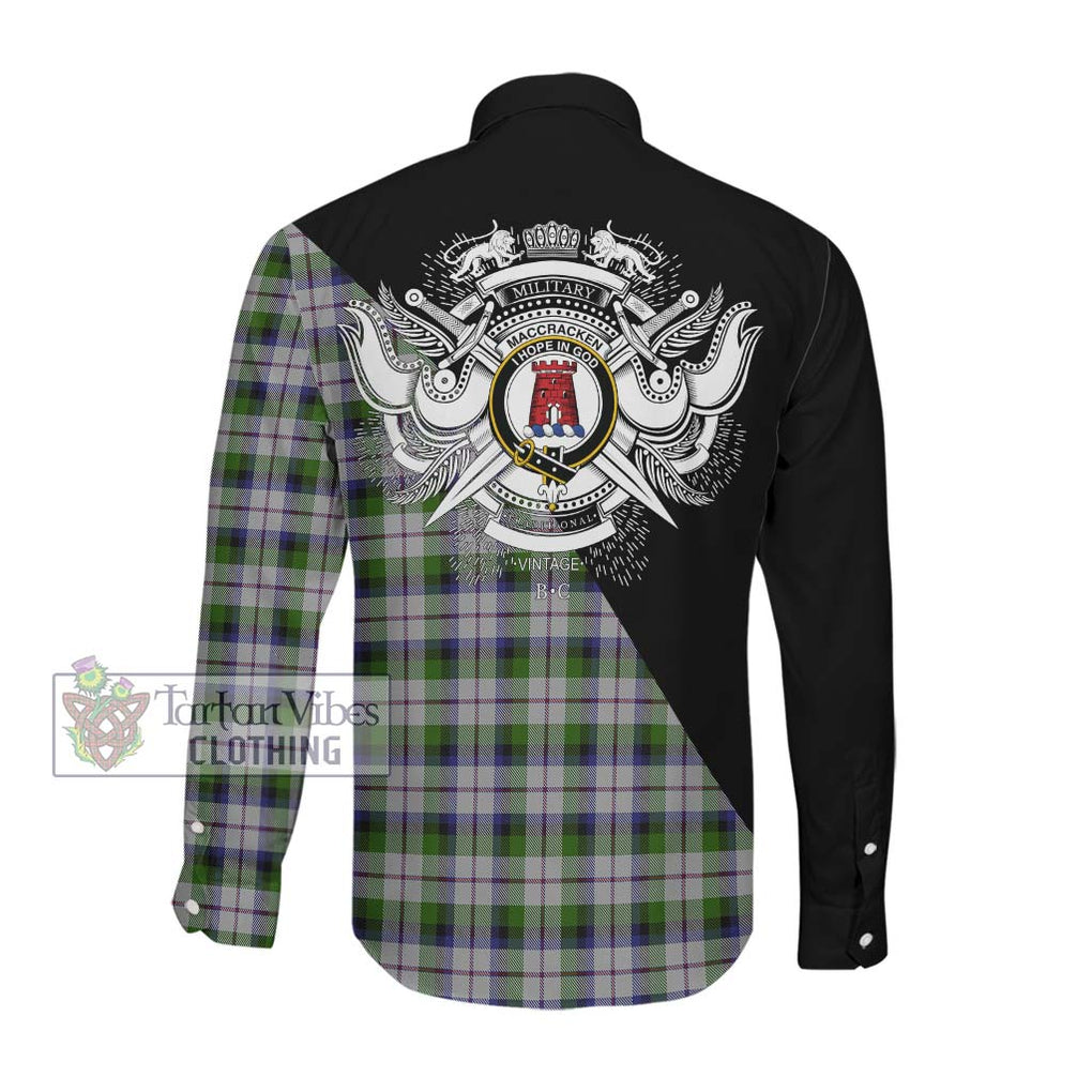 MacCracken Dress Tartan Long Sleeve Button Shirt with Family Crest and Military Logo Style Men's Shirt - Tartanvibesclothing Shop