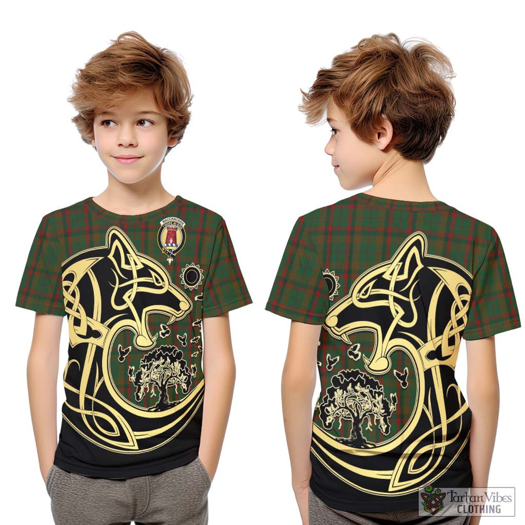 MacCracken Hunting Tartan Kid T-Shirt with Family Crest Celtic Wolf Style Youth XL Size14 - Tartan Vibes Clothing