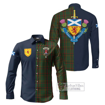 Tartan Vibes Clothing MacCracken Hunting Tartan Long Sleeve Button Shirt with Scottish Lion Royal Arm Half Style