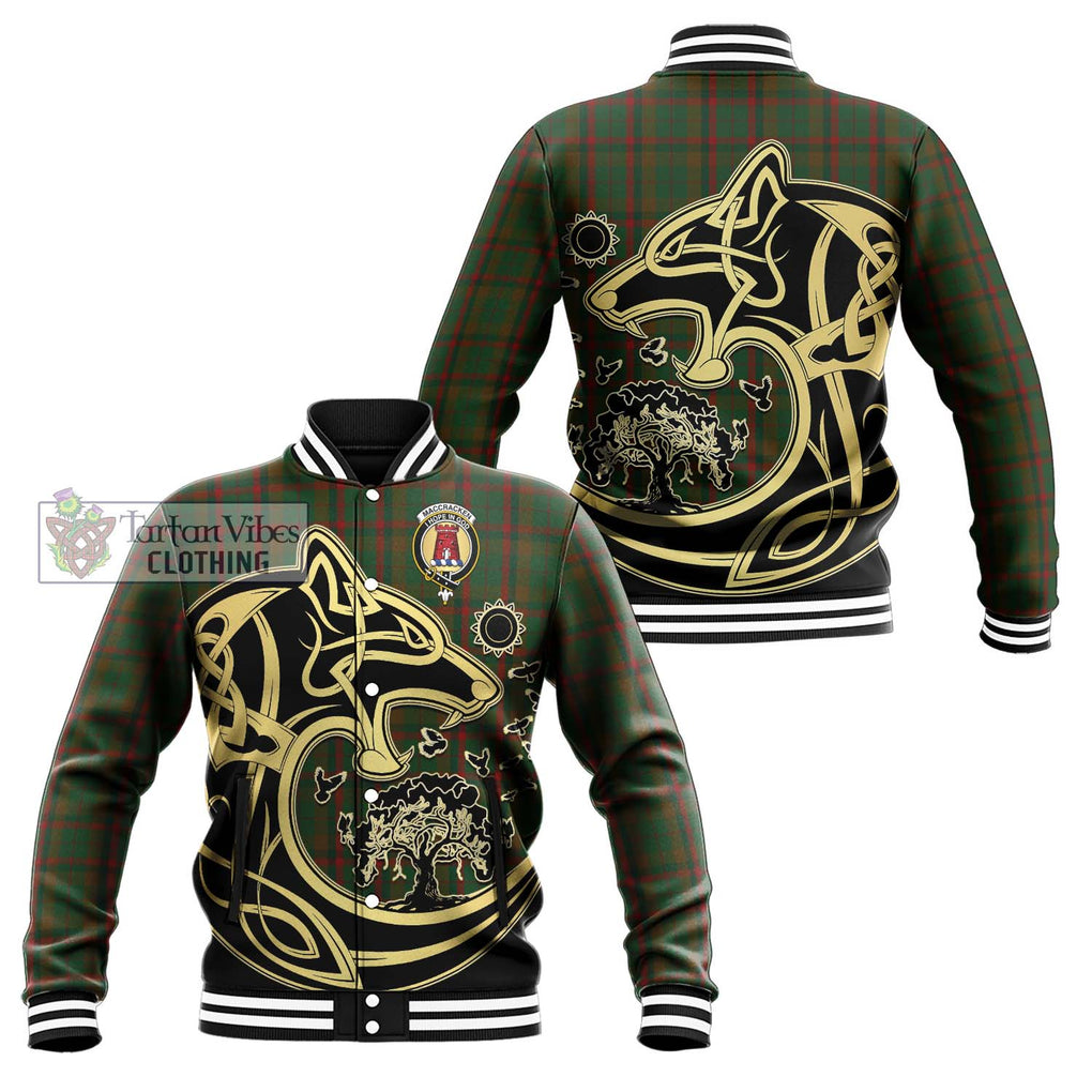 MacCracken Hunting Tartan Baseball Jacket with Family Crest Celtic Wolf Style Unisex - Tartan Vibes Clothing