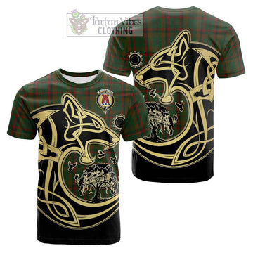 Tartan Vibes Clothing MacCracken Hunting Tartan Cotton T-shirt with Family Crest Celtic Wolf Style