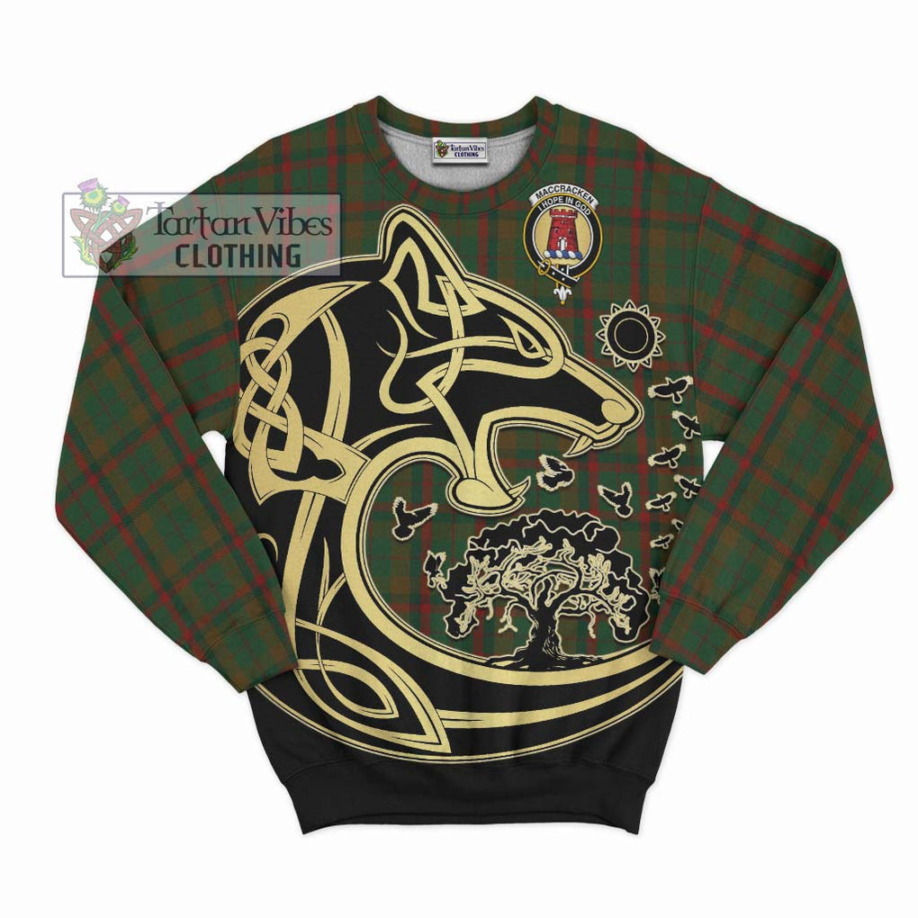 MacCracken Hunting Tartan Sweatshirt with Family Crest Celtic Wolf Style - Tartan Vibes Clothing