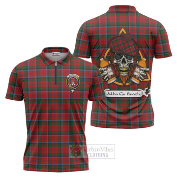MacCracken (McCracken) Tartan Zipper Polo Shirt with Family Crest and Bearded Skull Holding Bottles of Whiskey Unisex - Tartan Vibes Clothing