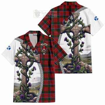 MacCracken (McCracken) Tartan Hawaiian Shirt with Family Crest and St. Andrew's Cross Accented by Thistle Vines Kid - Tartan Vibes Clothing