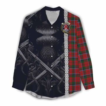 MacCracken (McCracken) Tartan Women's Casual Shirt with Family Crest Cross Sword Thistle Celtic Vibes Female - Tartan Vibes Clothing