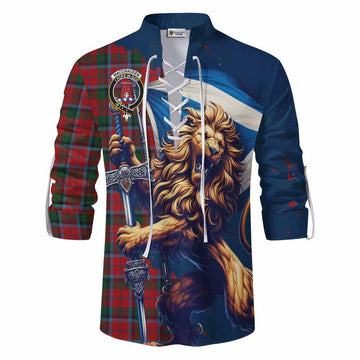 MacCracken (McCracken) Tartan Family Crest Ghillie Kilt Shirt with Scottish Majestic Lion Men - Tartan Vibes Clothing