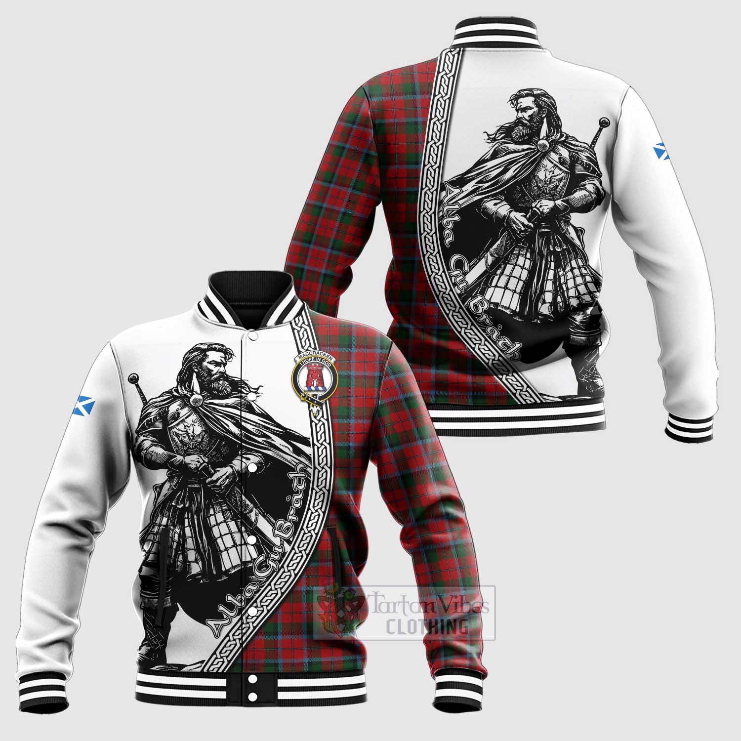 MacCracken (McCracken) Tartan Clan Crest Baseball Jacket with Highlander Warrior Celtic Style Unisex - Tartan Vibes Clothing