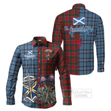MacCracken (McCracken) Tartan Long Sleeve Button Shirt Happy St. Andrew's Day Half Tartan Style Men's Shirt S - Tartan Vibes Clothing