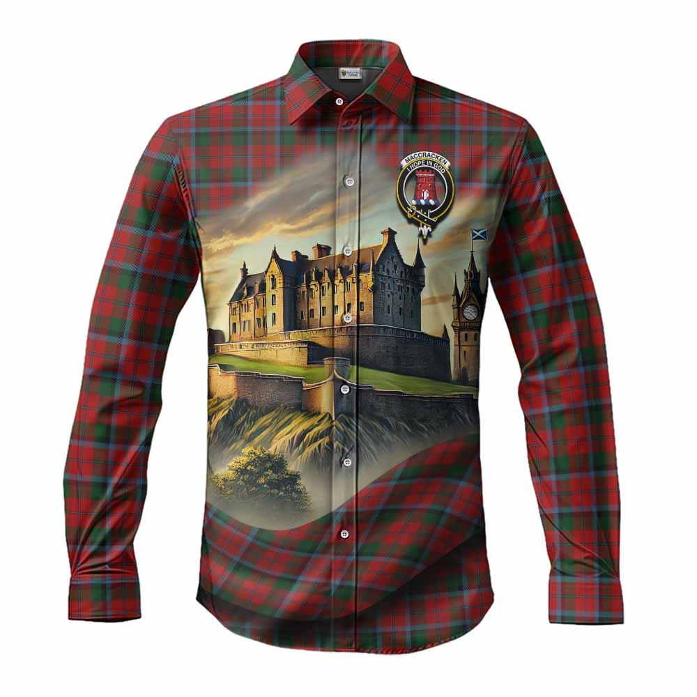 Tartan Vibes Clothing MacCracken (McCracken) Tartan Family Crest Long Sleeve Button Shirt with Scottish Ancient Castle Style