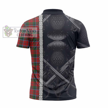 MacCracken (McCracken) Tartan Zipper Polo Shirt with Family Crest Cross Sword Thistle Celtic Vibes - Tartan Vibes Clothing