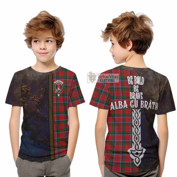 MacCracken (McCracken) Tartan Family Crest Kid T-Shirt Alba Gu Brath Be Brave Lion Ancient Style - Tartan Vibes Clothing