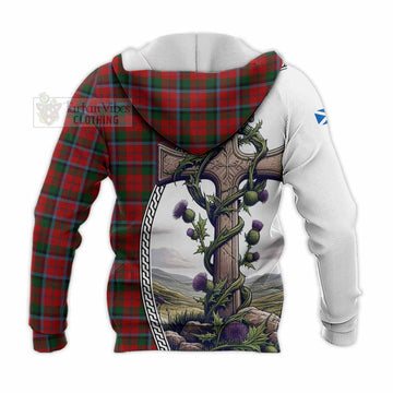MacCracken (McCracken) Tartan Knitted Hoodie with Family Crest and St. Andrew's Cross Accented by Thistle Vines - Tartan Vibes Clothing