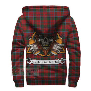 MacCracken (McCracken) Tartan Sherpa Hoodie with Family Crest and Bearded Skull Holding Bottles of Whiskey - Tartan Vibes Clothing