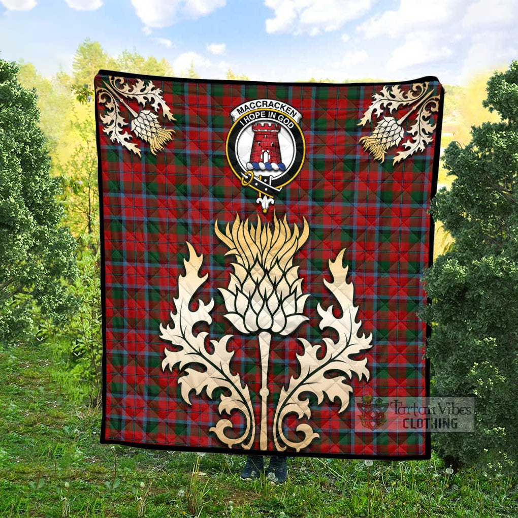 Tartan Vibes Clothing MacCracken (McCracken) Tartan Quilt with Family Crest and Golden Thistle Style