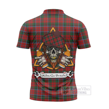 MacCracken (McCracken) Tartan Zipper Polo Shirt with Family Crest and Bearded Skull Holding Bottles of Whiskey - Tartan Vibes Clothing