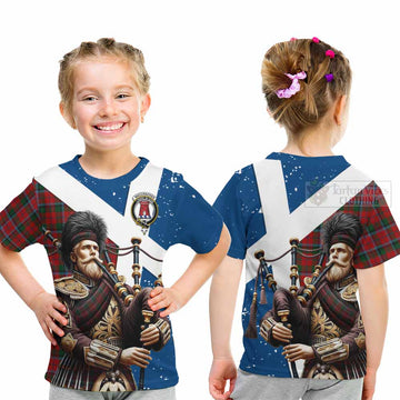 MacCracken (McCracken) Tartan Kid T-Shirt with Family Crest Scottish Bagpiper Vibes - Tartan Vibes Clothing