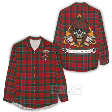 MacCracken (McCracken) Tartan Women's Casual Shirt with Family Crest and Bearded Skull Holding Bottles of Whiskey - Tartan Vibes Clothing