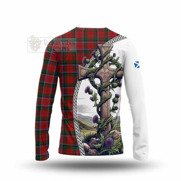 MacCracken (McCracken) Tartan Long Sleeve T-Shirt with Family Crest and St. Andrew's Cross Accented by Thistle Vines - Tartan Vibes Clothing