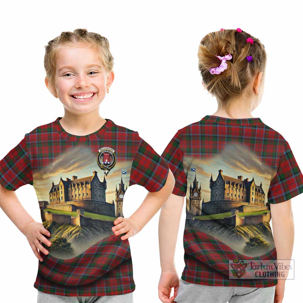MacCracken (McCracken) Tartan Family Crest Kid T-Shirt with Scottish Ancient Castle Style - Tartan Vibes Clothing