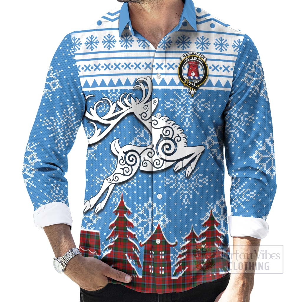 MacCracken (McCracken) Clan Christmas Long Sleeve Button Shirt Celtic Reindeer Style - Tartan Vibes Clothing