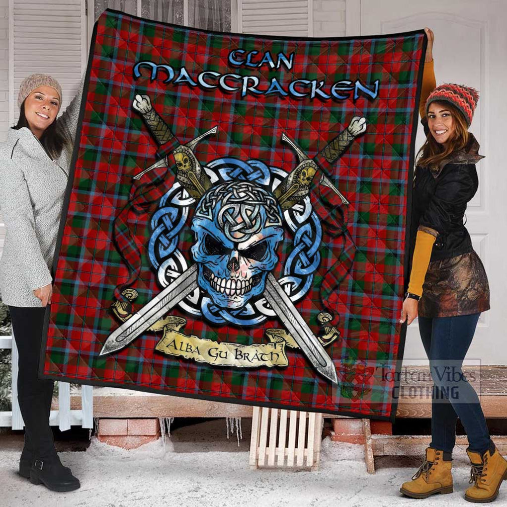 MacCracken (McCracken) Tartan Quilt with Celtic Skull Alba Gu Brath Style - Tartan Vibes Clothing