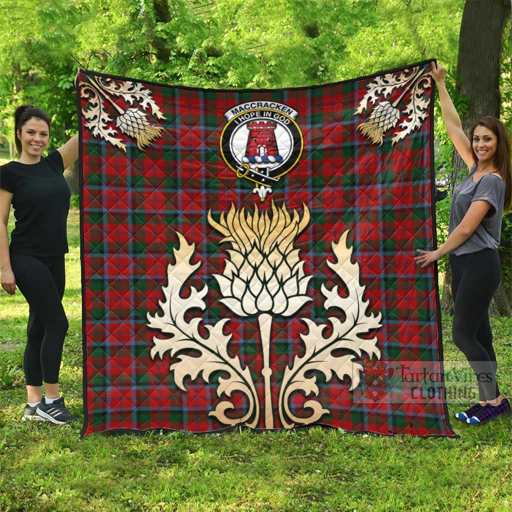 Tartan Vibes Clothing MacCracken (McCracken) Tartan Quilt with Family Crest and Golden Thistle Style