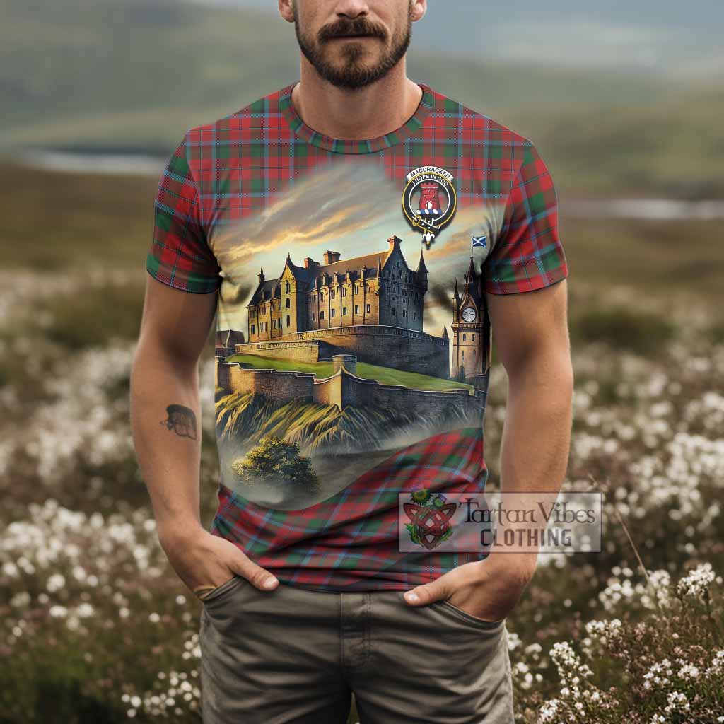 MacCracken (McCracken) Tartan Family Crest T-Shirt with Scottish Ancient Castle Style - Tartan Vibes Clothing