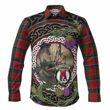 MacCracken (McCracken) Tartan Crest Bagpipe Nessie Long Sleeve Button Shirts Scottish Loch Ness Monster Celtic Thistle