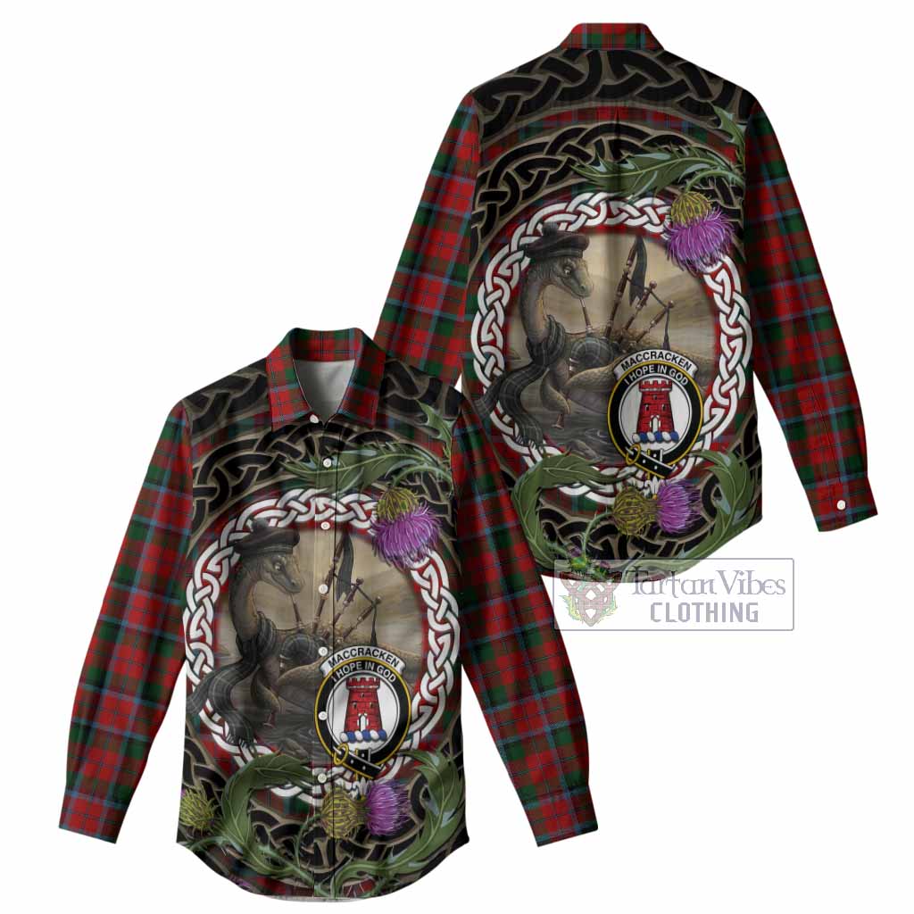 MacCracken (McCracken) Tartan Crest Bagpipe Nessie Women Casual Shirt Scottish Loch Ness Monster Celtic Thistle