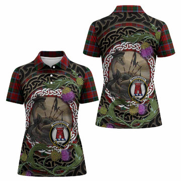 MacCracken (McCracken) Tartan Crest Bagpipe Nessie Women Polo Shirt Scottish Loch Ness Monster Celtic Thistle