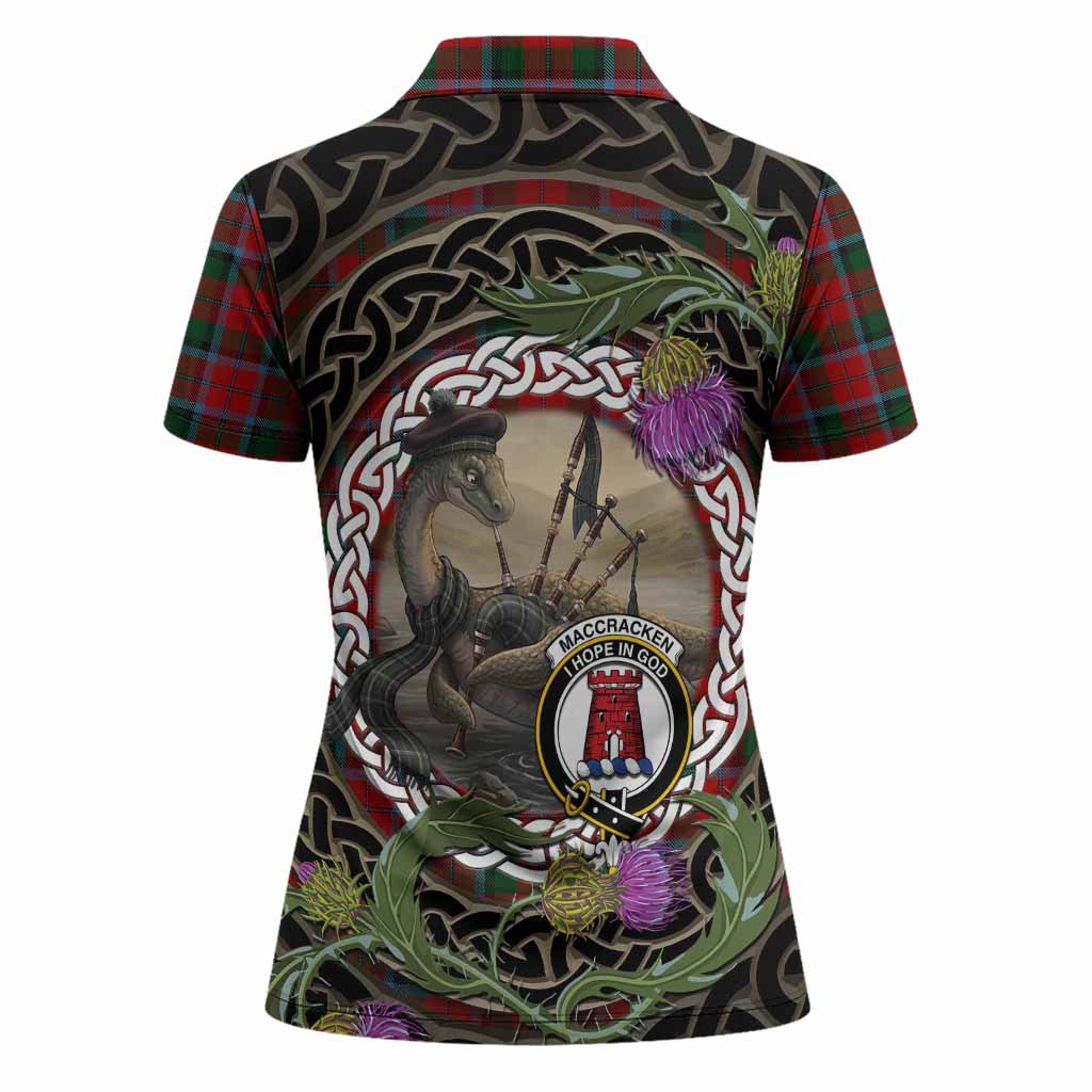 MacCracken (McCracken) Tartan Crest Bagpipe Nessie Women Polo Shirt Scottish Loch Ness Monster Celtic Thistle