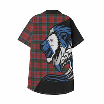 MacCracken (McCracken) Tartan Crest Kid Hawaiian Shirt Scottish Golden Lions Wave Flow
