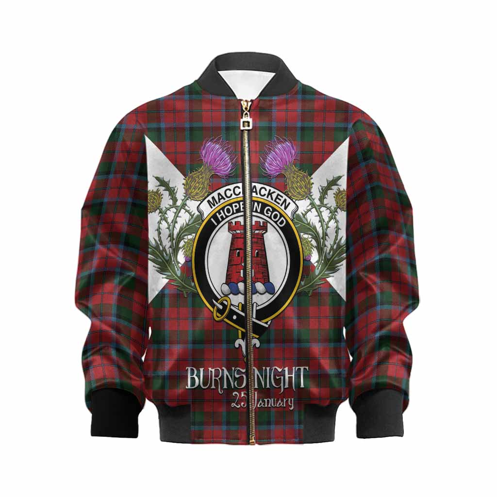 MacCracken (McCracken) Tartan Family Crest Kid Bomber Jacket Scottish Burns Night Thistle Floral