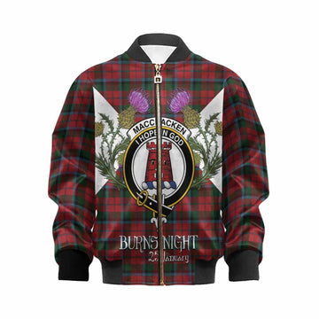 MacCracken (McCracken) Tartan Family Crest Kid Bomber Jacket Scottish Burns Night Thistle Floral