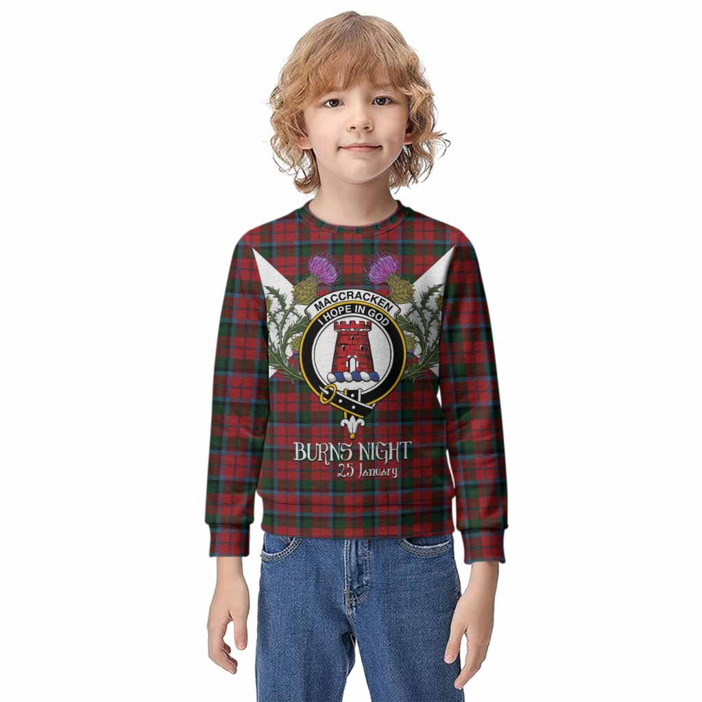 MacCracken (McCracken) Tartan Family Crest Kid Knitted Sweatshirt Scottish Burns Night Thistle Floral