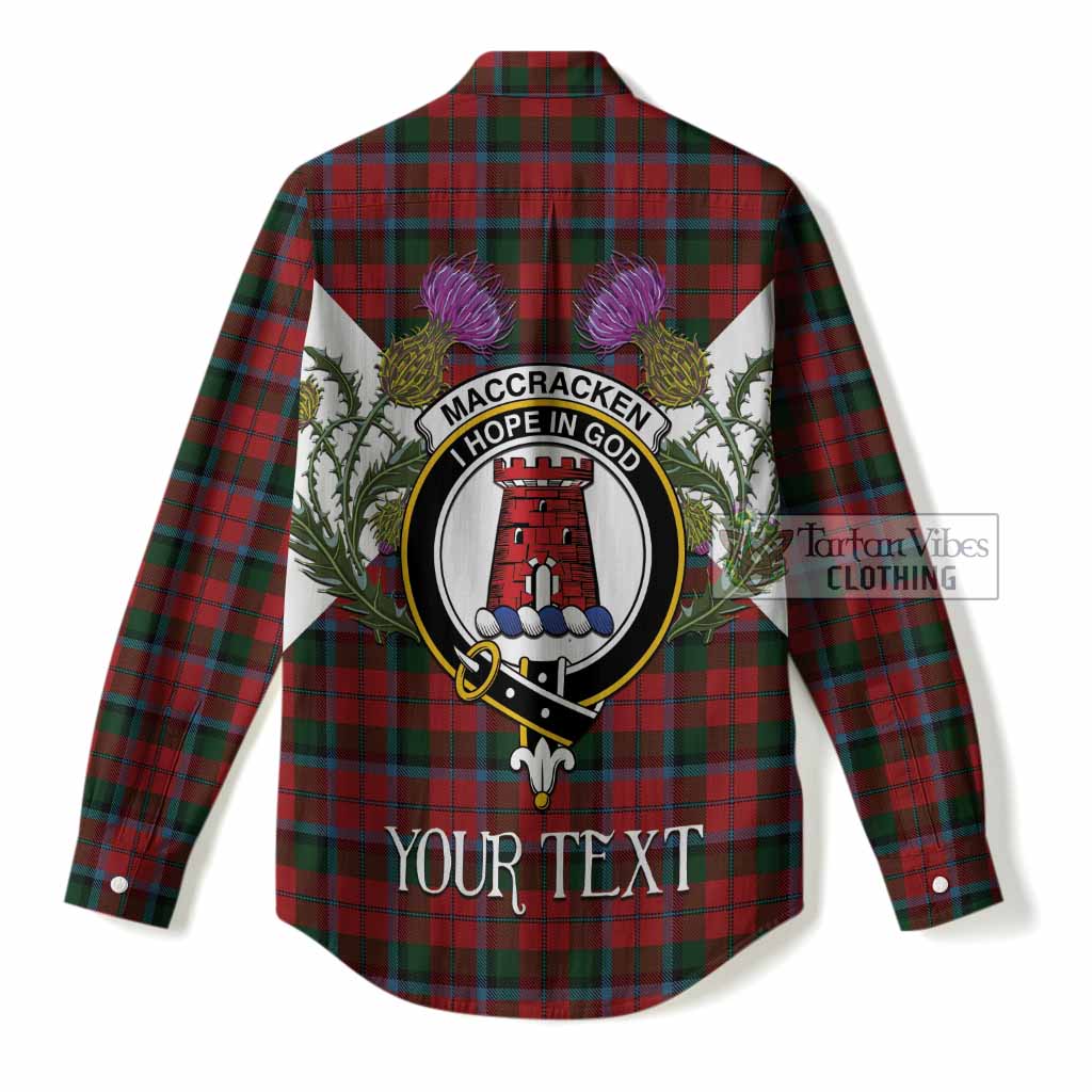 MacCracken (McCracken) Tartan Family Crest Women Casual Shirt Scottish Burns Night Thistle Floral