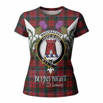 MacCracken (McCracken) Tartan Family Crest Women T shirt Scottish Burns Night Thistle Floral