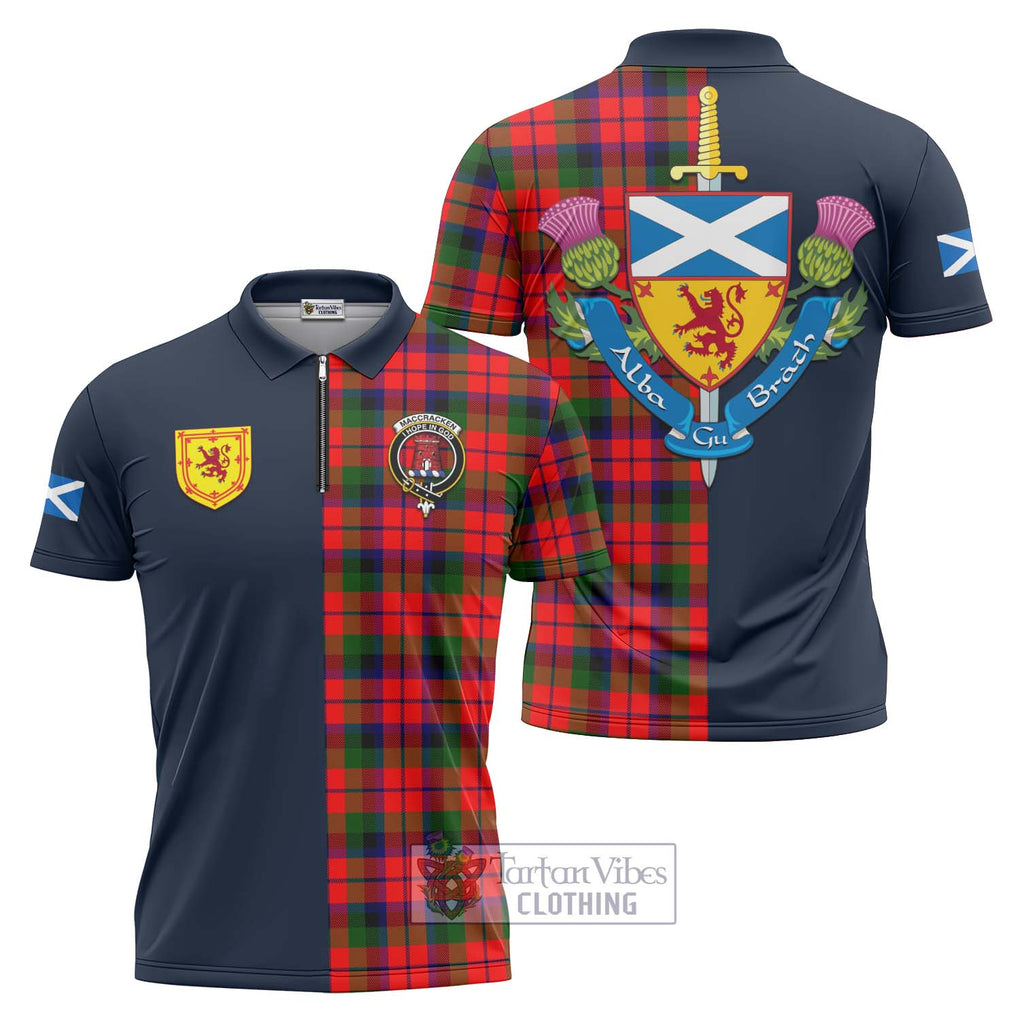 MacCracken Modern Tartan Zipper Polo Shirt Alba with Scottish Lion Royal Arm Half Style Unisex - Tartan Vibes Clothing