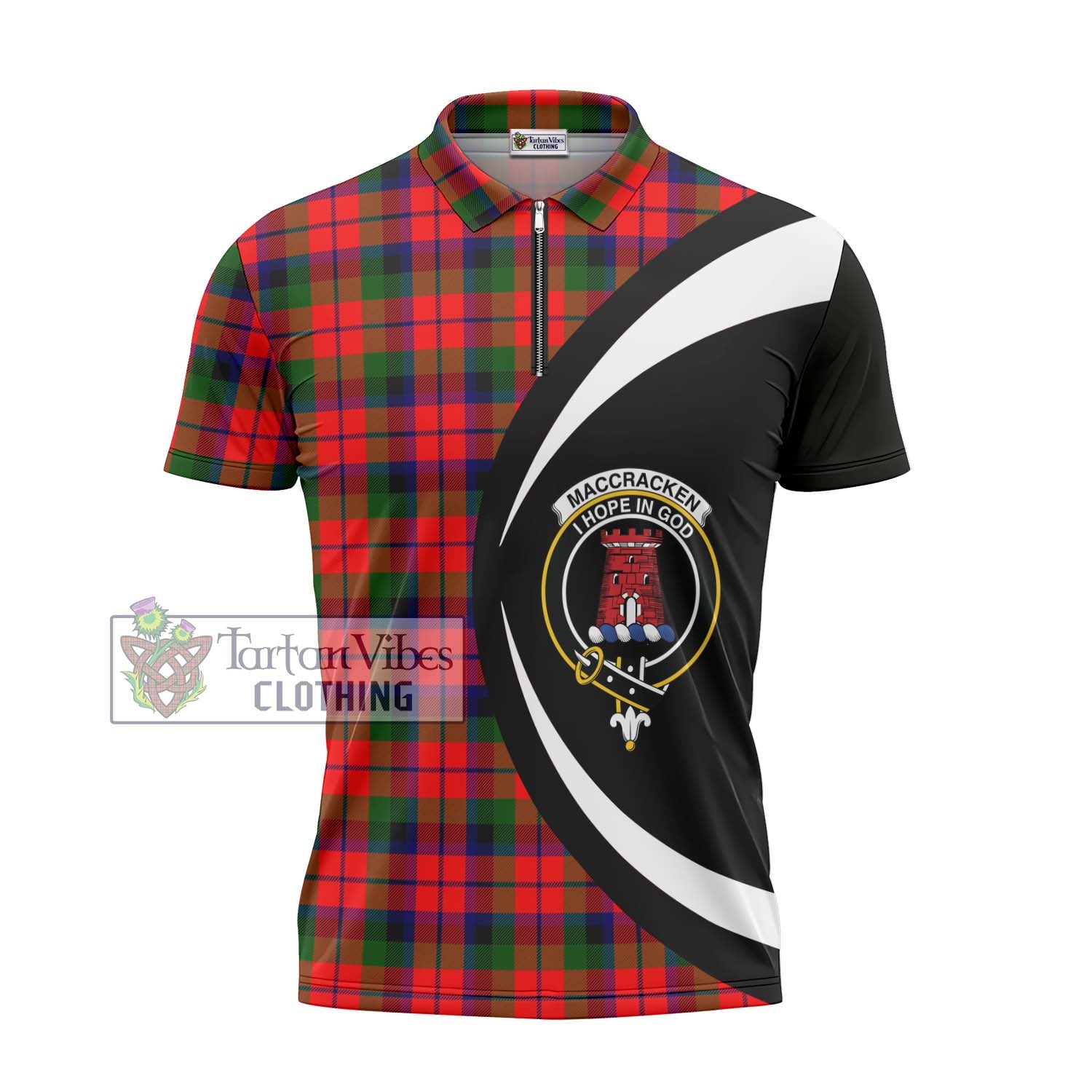 MacCracken Modern Tartan Zipper Polo Shirt with Family Crest Circle Style - Tartan Vibes Clothing