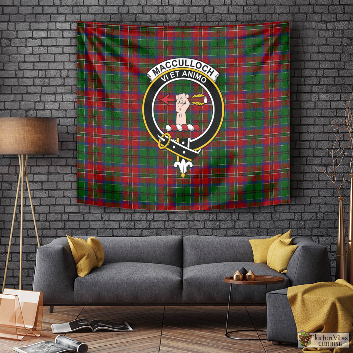 Tartan Vibes Clothing MacCulloch Tartan Tapestry Wall Hanging and Home Decor for Room with Family Crest
